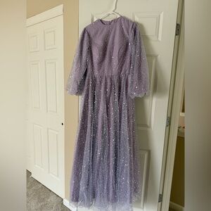 Long Sleeve Fully Lined Evening Gown Purple
